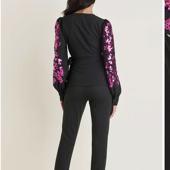 VENUS Black Blouse with Pink Floral Sequin Accents - Picture 4 of 4